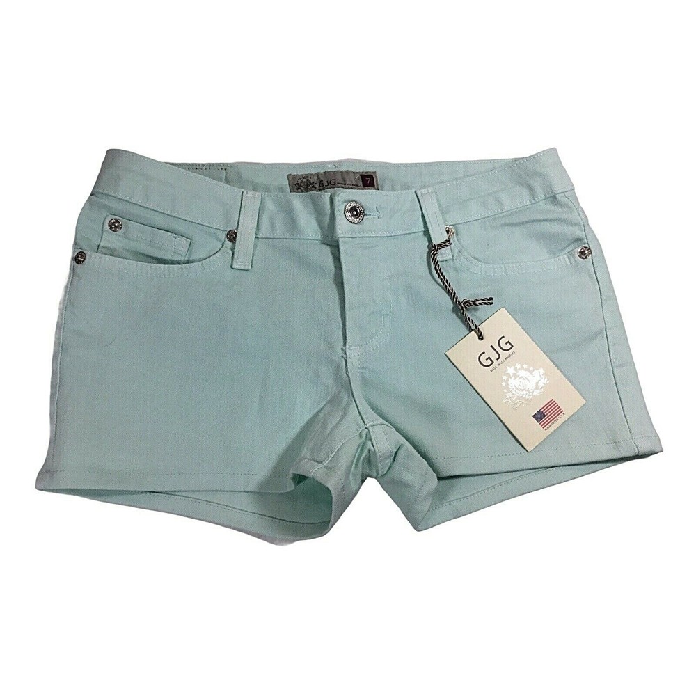GJG Mini Shorts 7 Jr Stretch Denim Mint Green Low Rise NWT